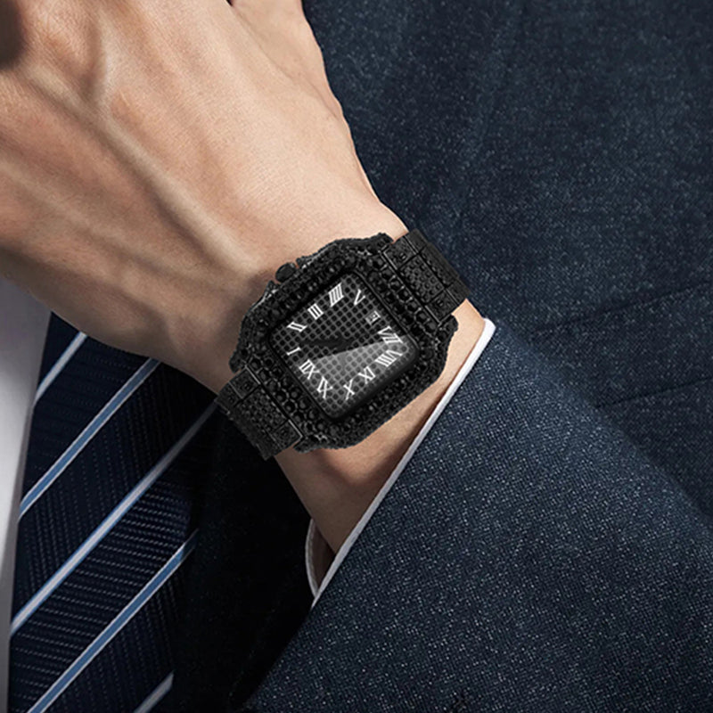 Straight European Hip Hop Diamond Quartz Wrist Watch ساعة يد كوارتز أوروبية مستقيمة مرصعة بالألماس من هيب هوب