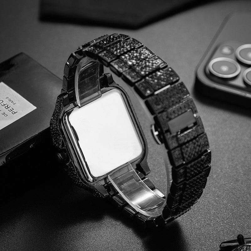 Straight European Hip Hop Diamond Quartz Wrist Watch ساعة يد كوارتز أوروبية مستقيمة مرصعة بالألماس من هيب هوب