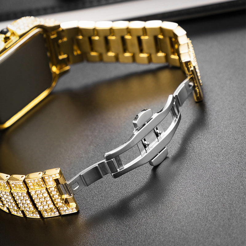 Straight European Hip Hop Diamond Quartz Wrist Watch ساعة يد كوارتز أوروبية مستقيمة مرصعة بالألماس من هيب هوب