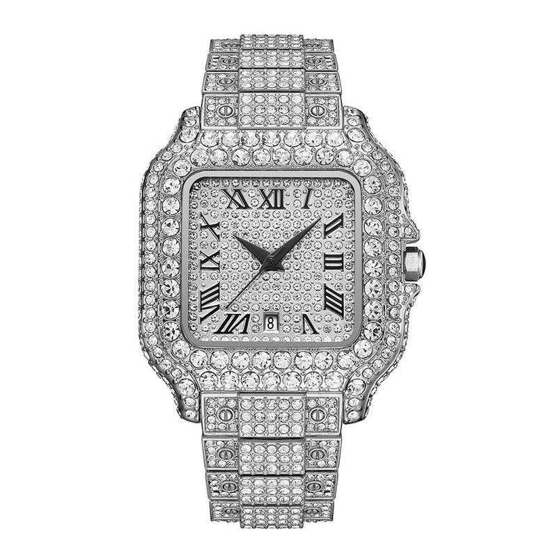 Straight European Hip Hop Diamond Quartz Wrist Watch ساعة يد كوارتز أوروبية مستقيمة مرصعة بالألماس من هيب هوب