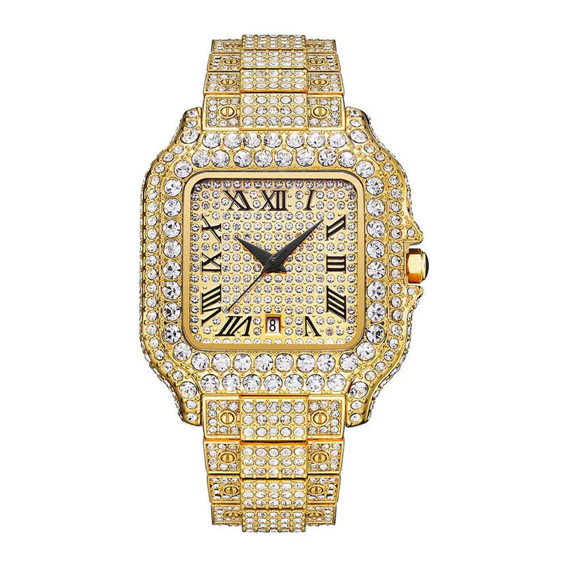 Straight European Hip Hop Diamond Quartz Wrist Watch ساعة يد كوارتز أوروبية مستقيمة مرصعة بالألماس من هيب هوب