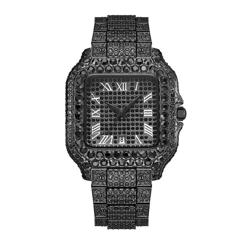 Straight European Hip Hop Diamond Quartz Wrist Watch ساعة يد كوارتز أوروبية مستقيمة مرصعة بالألماس من هيب هوب